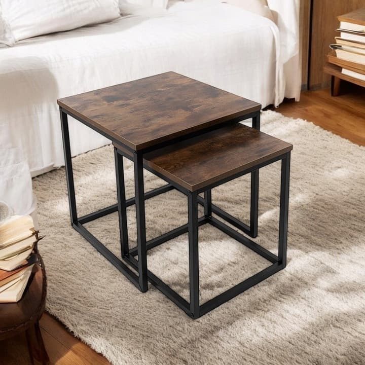 Stoliki Kawowe 2w1 Kwadratowe w Stylu LOFT Industrialnym 2 Stolik Do Salonu