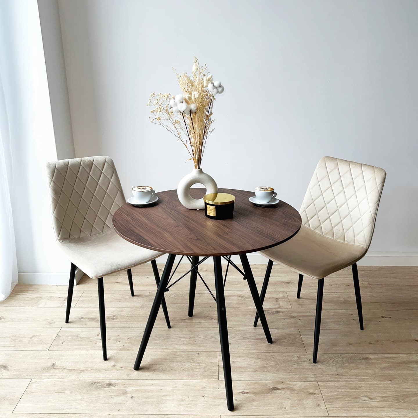 STÓŁ OKRĄGŁY 80 cm STOLIK KAWOWY LOFT DSW BRĄZOWY CZARNY BIAŁY DO SALONU JADALNI KUCHNI